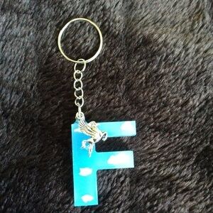 Handmade Letter F with Pegasus Clouds Sky Keychain